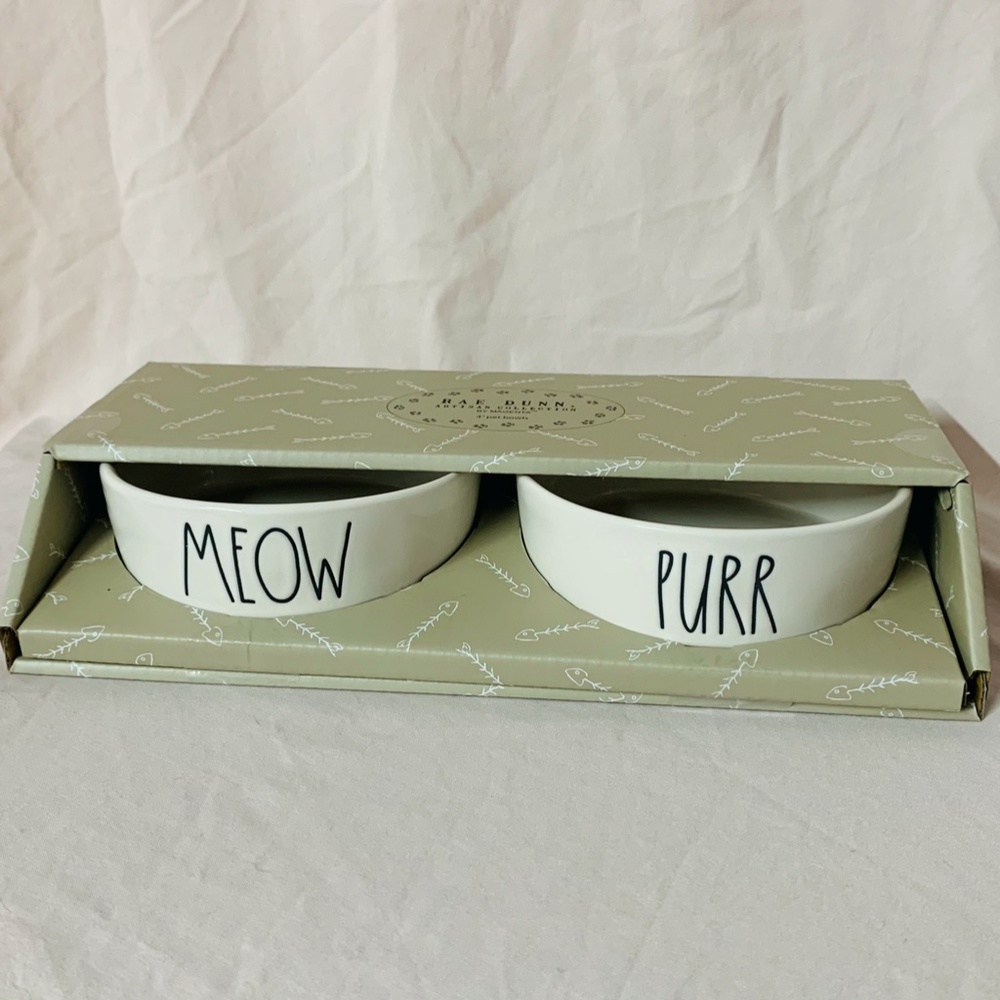 NEW Rae Dunn "MEOW" & "PURR" Cat Bowls